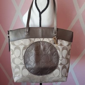 COACH Laura Signature Tote Bag Khaki/Bronze
